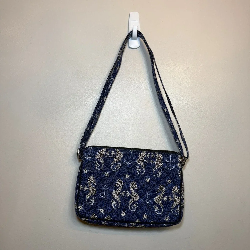 Vera Bradley Seahorse of Course Little Hipster Quilted Crossbody Bag Purse Navy - Picture 7 of 8